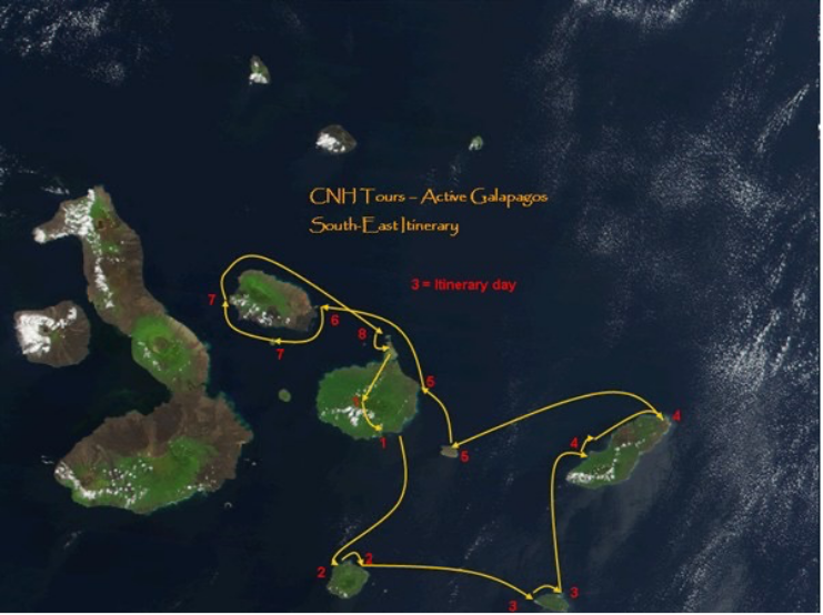 Map of the Active Galapagos Island Diversity Itinerary.