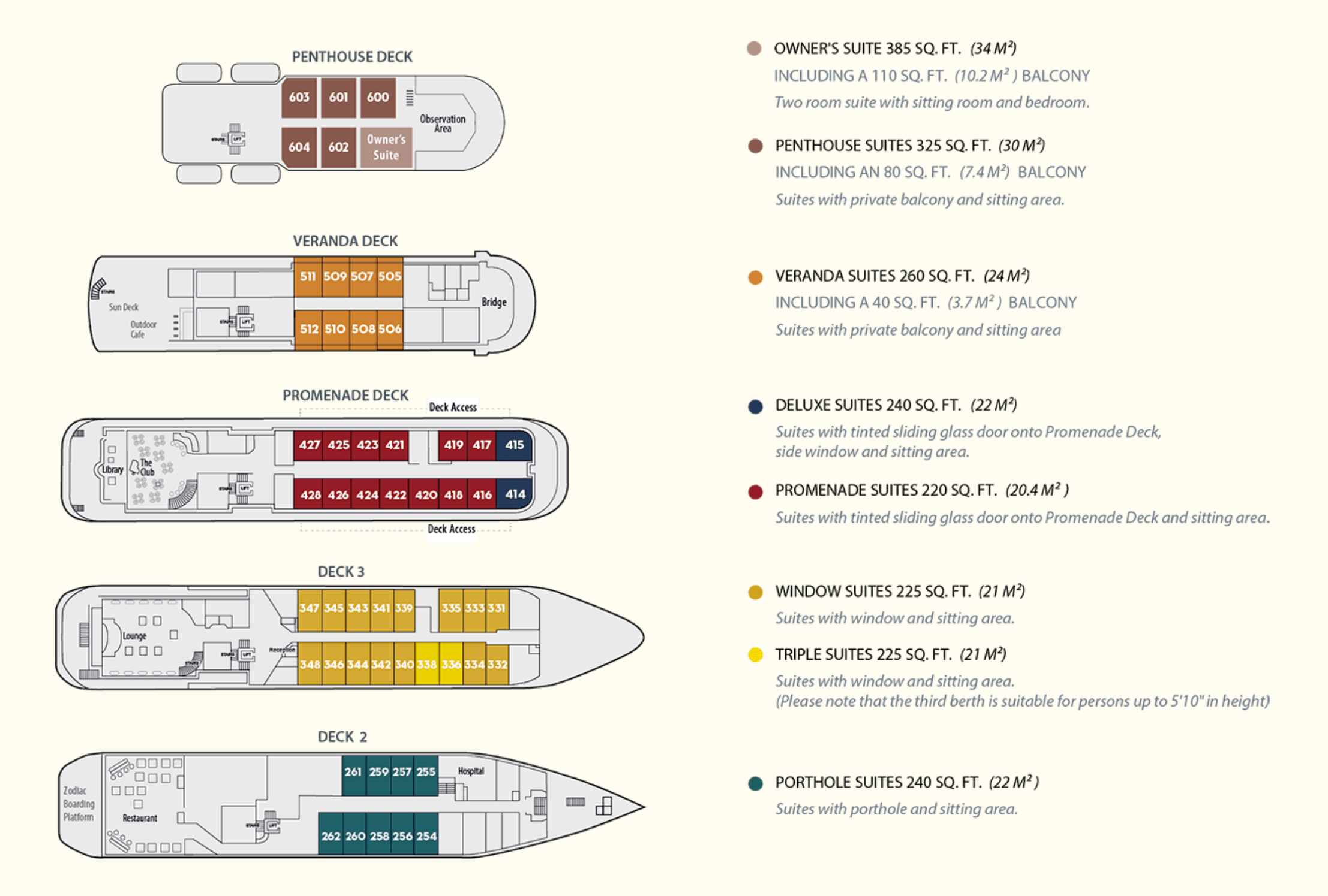 Deck plan layout for the Island Sky ship.
