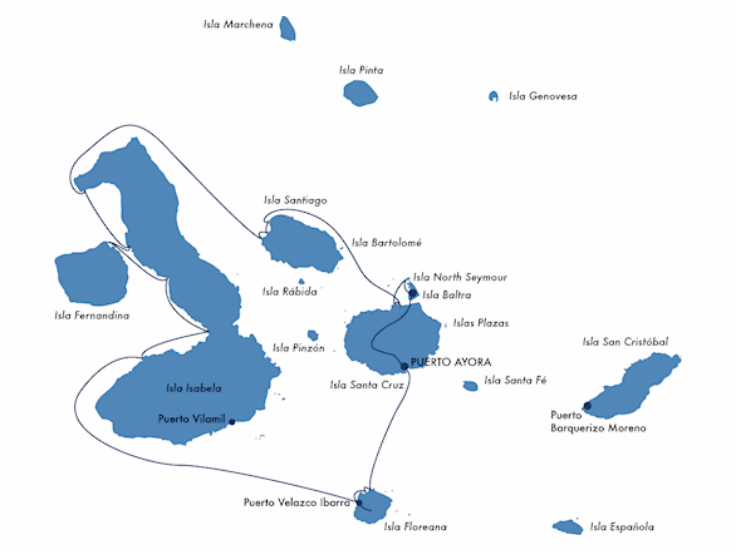 Map of the Ocean Safari Born of Fire Itinerary.