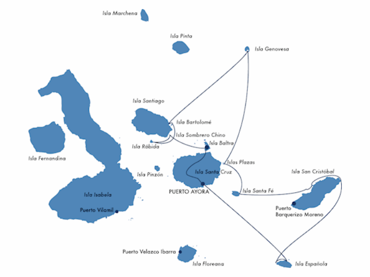 Map of the Ocean Safari Island Diversity Itinerary.